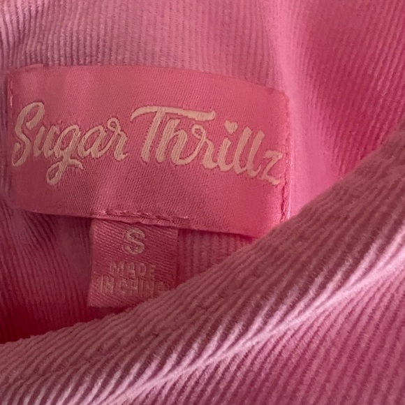 Sugar Thrillz All My Love Corduroy Pinafore Pink Heart Pocket Dress - Picture 4 of 7